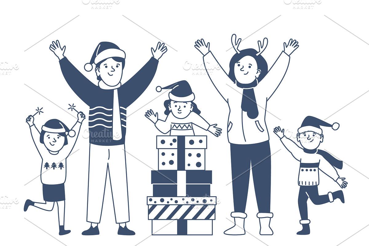 Children receive christmas gifts, an Illustration by LadadikArt