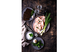 Sliced boiled smoked pork or ham, a Food & Drink Photo by Yulia Furman