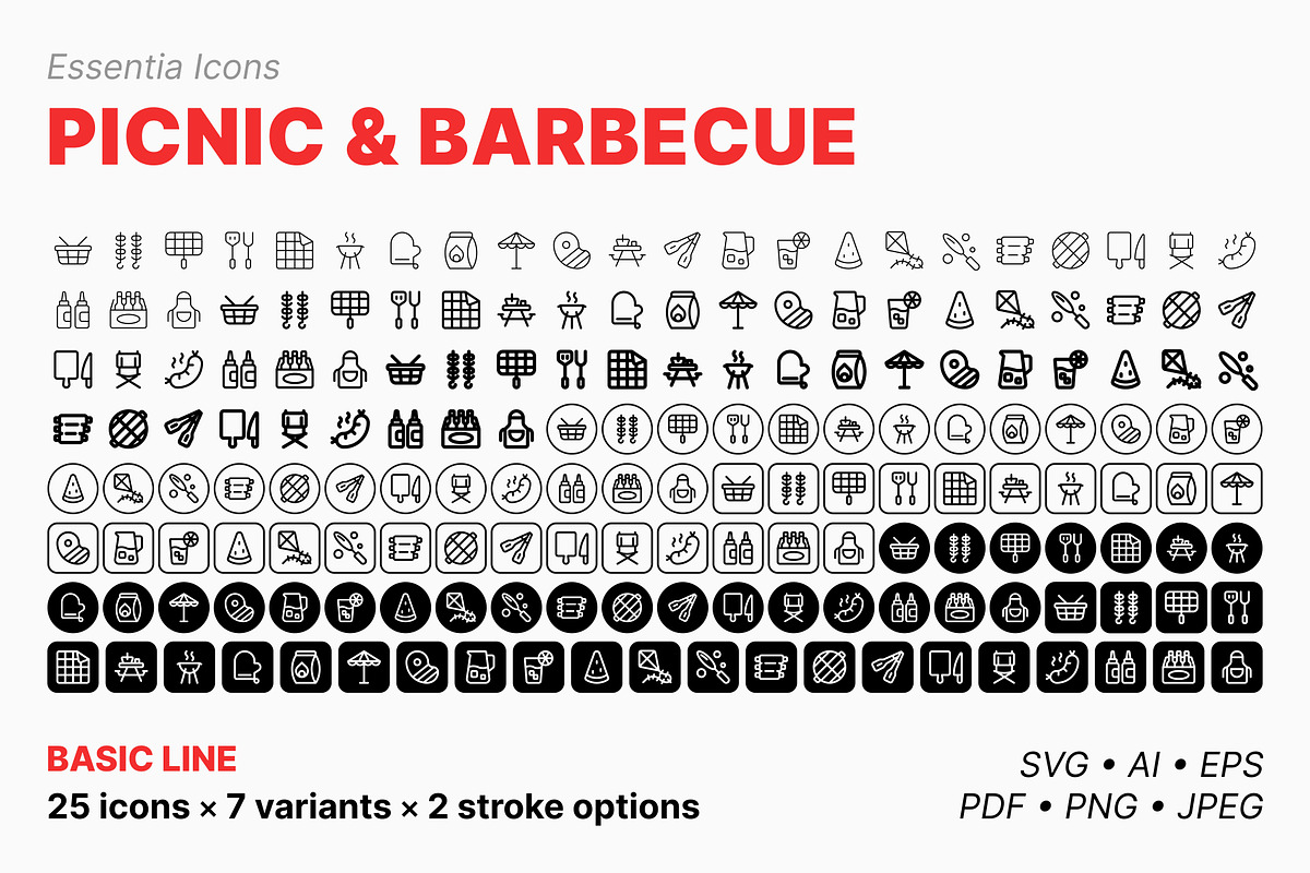 Picnic & barbecue icons (Line), an Outline Icon by Totto House (Photo 2 of 3)