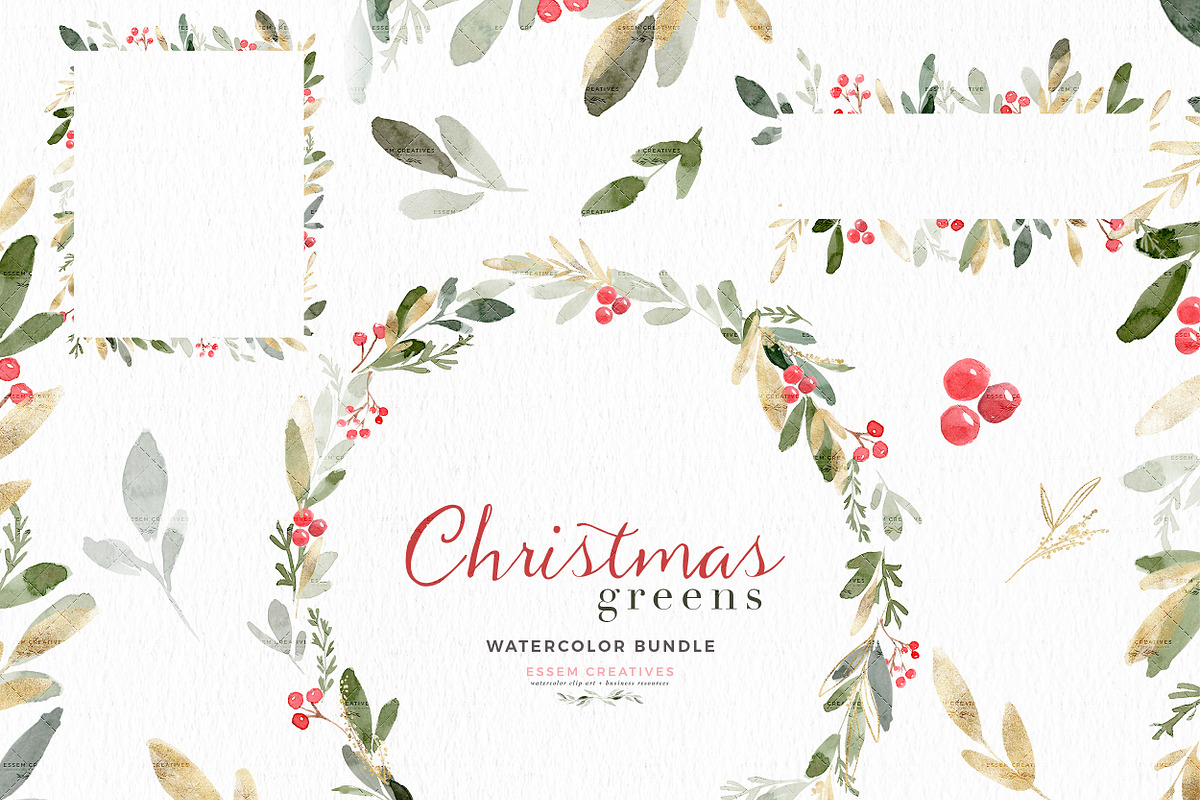 Christmas Wreath Clipart Card Border, a Work Illustration by Essem Creatives (Photo 1 of 8)
