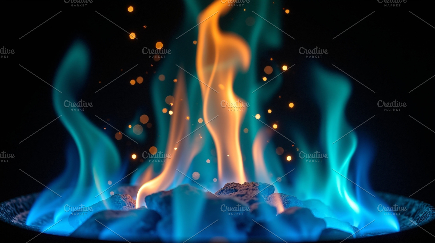 Blue and Orange Flames with Glowing, a Photo by Stock Shape