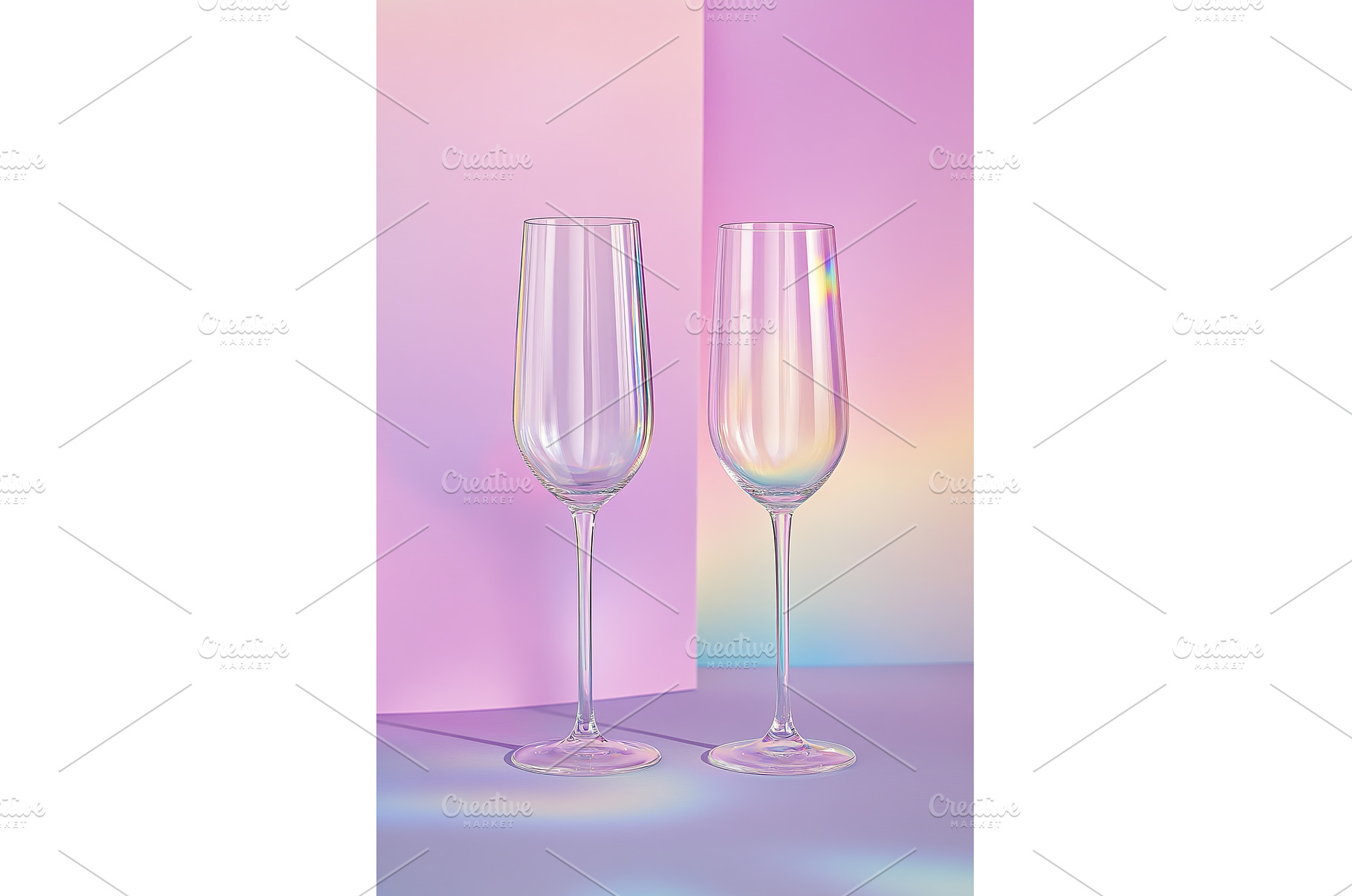 Two Champagne Flutes on a Vibrant, a Food & Drink Photo by Lermont51