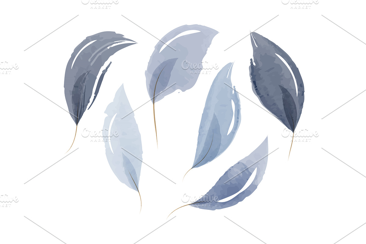 Painted watercolor leaves in cool, an Illustration by okskukuruza