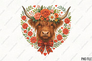 Floral Valentine Heart Highland Cow, an Illustration by CraftArtStudio (Thumbnail 1 of 4)