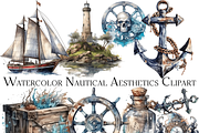 Watercolor Nautical Elements Clipart, an Object Graphic by ArtisticTimberStudio (Thumbnail 1 of 2)