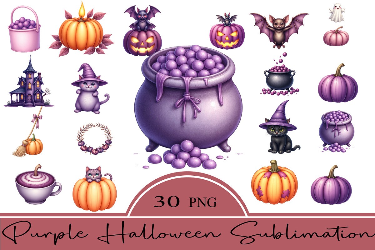 Purple Halloween Sublimation Clipart, an Illustration by CrexoraLab (Photo 1 of 5)