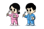 Boy and Girl Holding Toothbrush, a Healthcare Illustration by garistipis (Thumbnail 1 of 3)