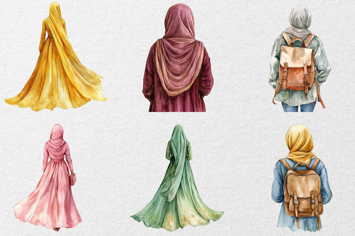 Hijab Girl Backside Clipart, an Illustration by DreamCafeArt (Photo 6 of 8)