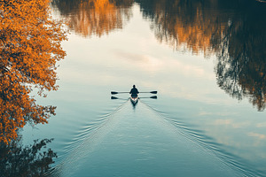 Autumn lake with a small boat, a Photo by Pavel_design