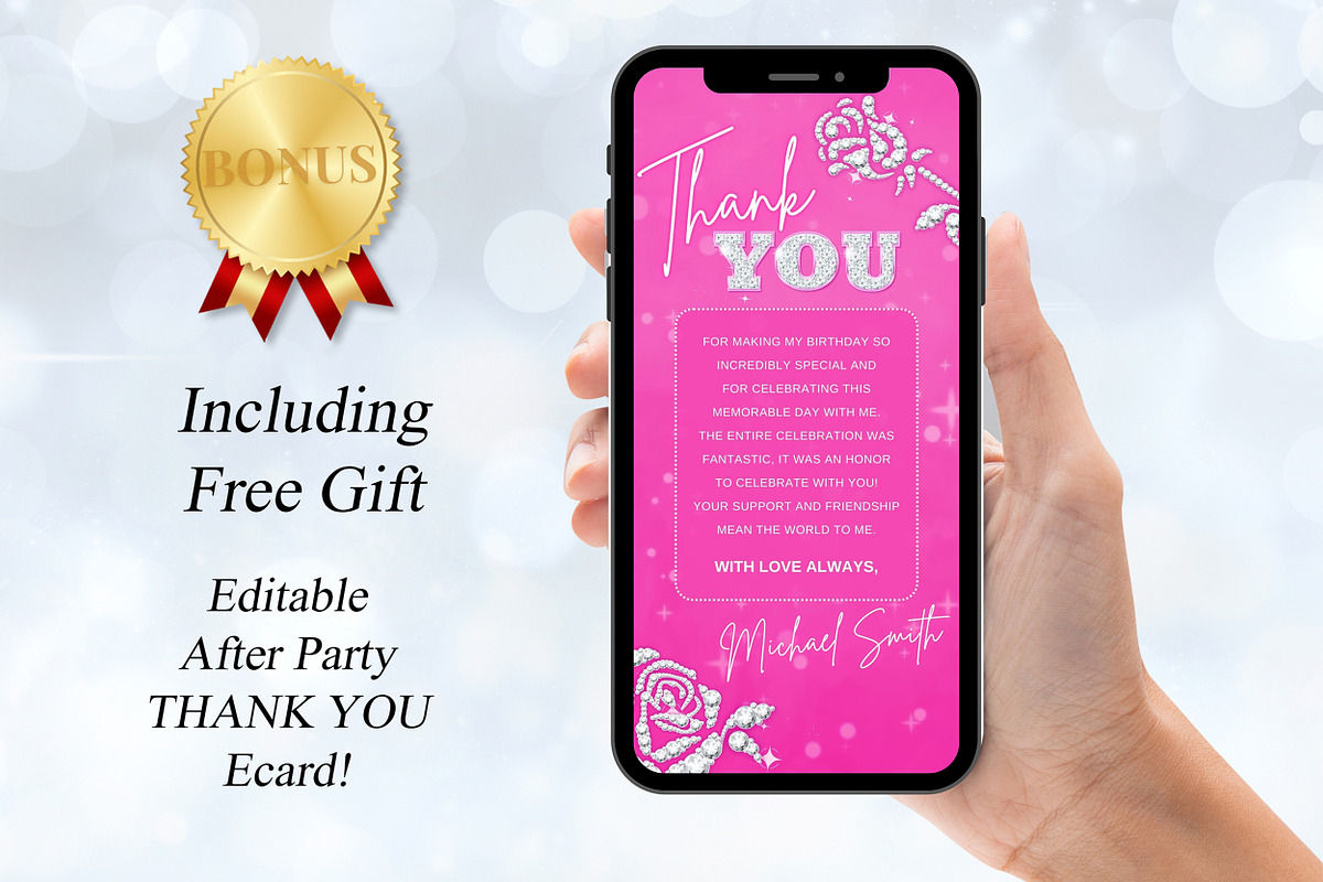 Editable Pink 17th BD Evite Template, an Invitation Template by V Design Creator (Photo 2 of 8)