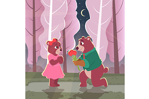 Bear couples. happy cartoon bears in, an Animal Illustration by Onyx