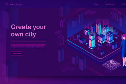 Smart city isometric banner, a Landing Page Template by The img