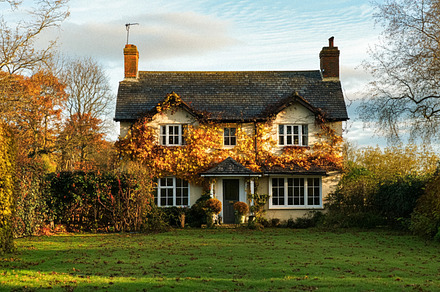 Autumn cottage in the English countryside style, old village arc, an Architecture Photo by Anneleven