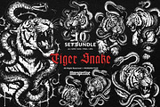 10 Bundle Dark Art Tiger Snake Fight, an Illustration by Morspective (Thumbnail 1 of 7)