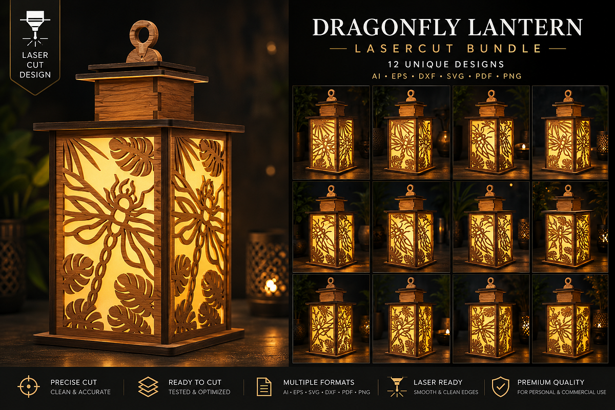 Dragonfly Lantern Lasercut BUNDLES, an Object Graphic by OTVEY DESIGN (Photo 1 of 13)