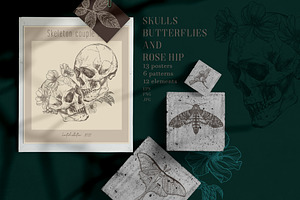 SKULLS, BUTTERFLIES AND ROSE HIP