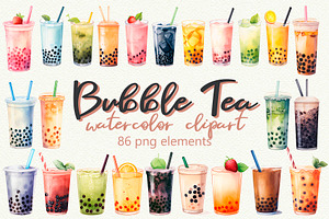 Bubble Tea Watercolor Clipart, a Food Illustration by Anna Design Studio