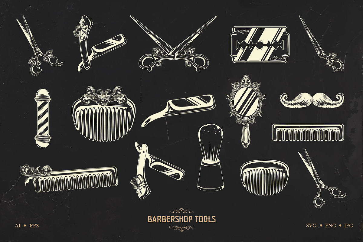 Handrawn Barber Element Set, an Object Graphic by Invisual Studio (Photo 4 of 9)