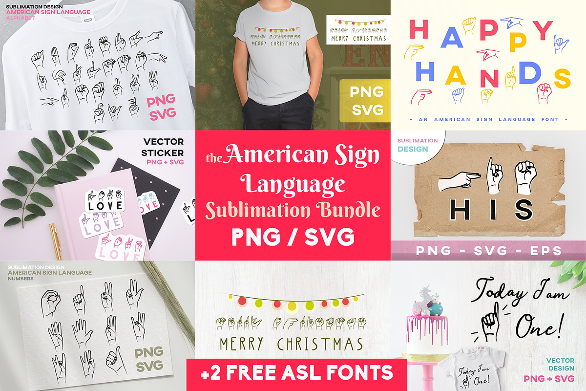 ASL SVG Bundle Sublimation Sign Font, an Education Illustration by InkCloudDesign (Photo 1 of 23)