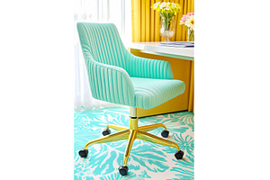 Aqua office chair with gold base in, a Background Photo by Lermont51