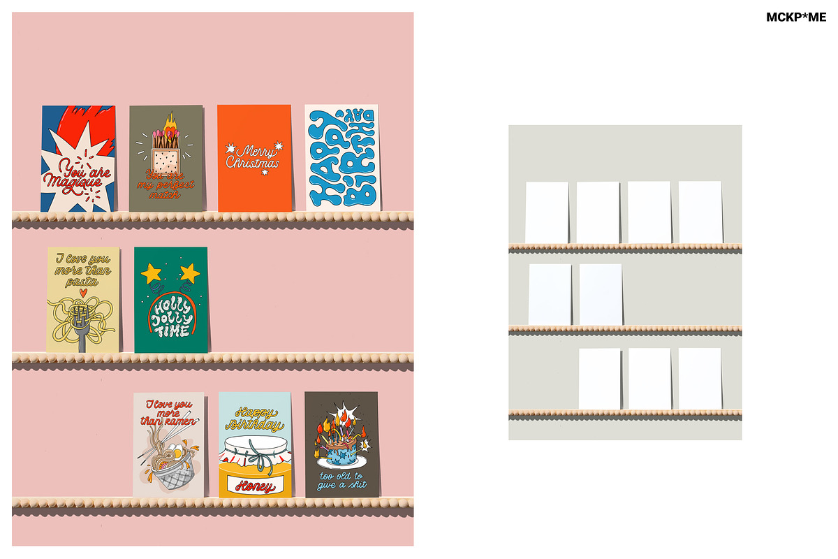 A6/B6/A5 CARDS ON BOBBIN SHELVES, a Merchandise Mockup by MCKP*ME (Photo 8 of 9)