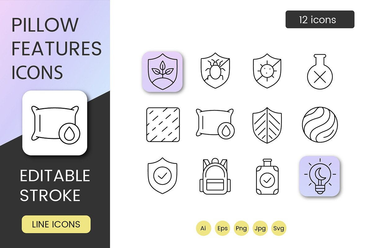 Pillow Feature Line Icons Set, an Outline Icon by Grand Design (Photo 1 of 4)