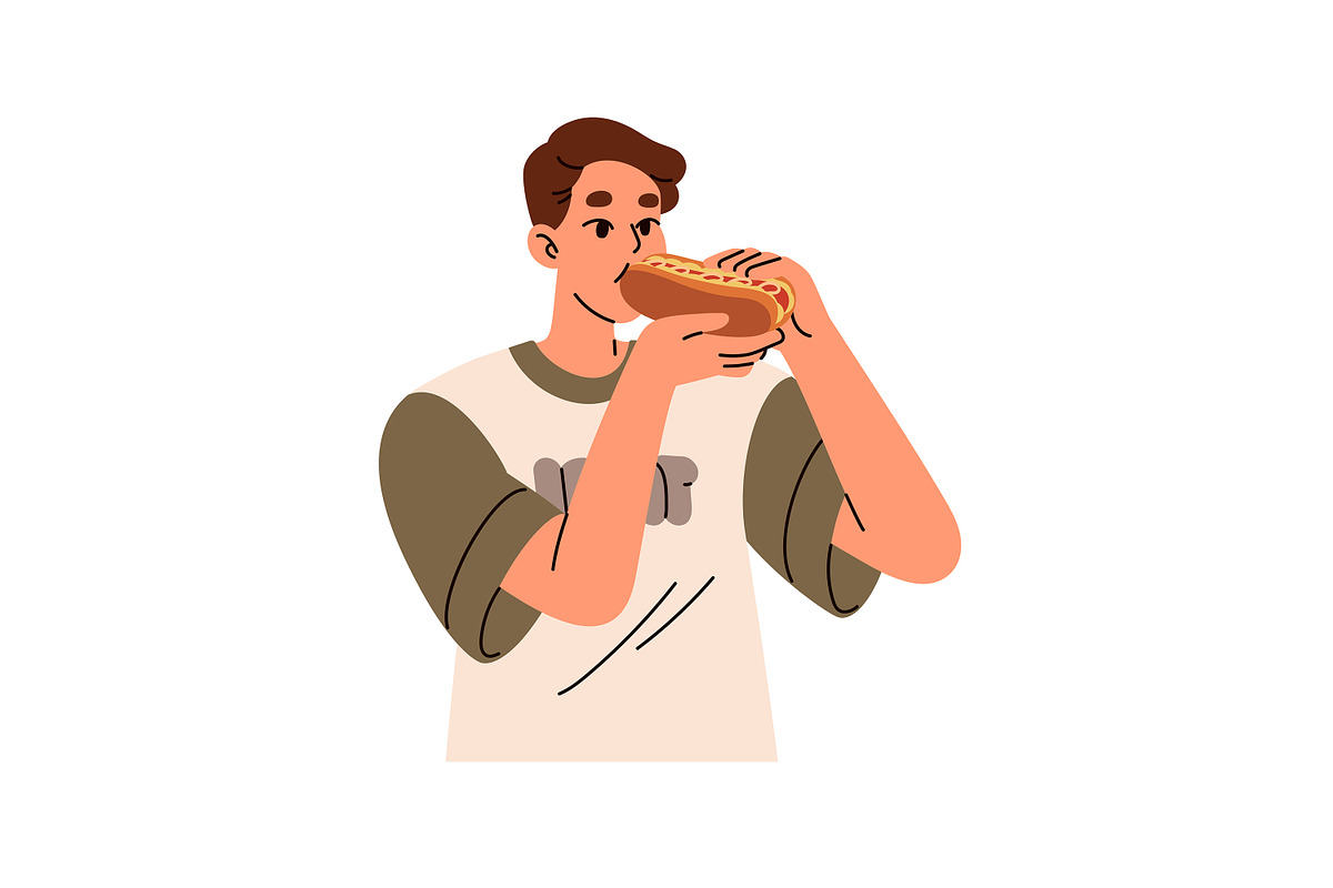 Hugry people eating fast food set, a Person Illustration by PaperTrident (Photo 7 of 9)