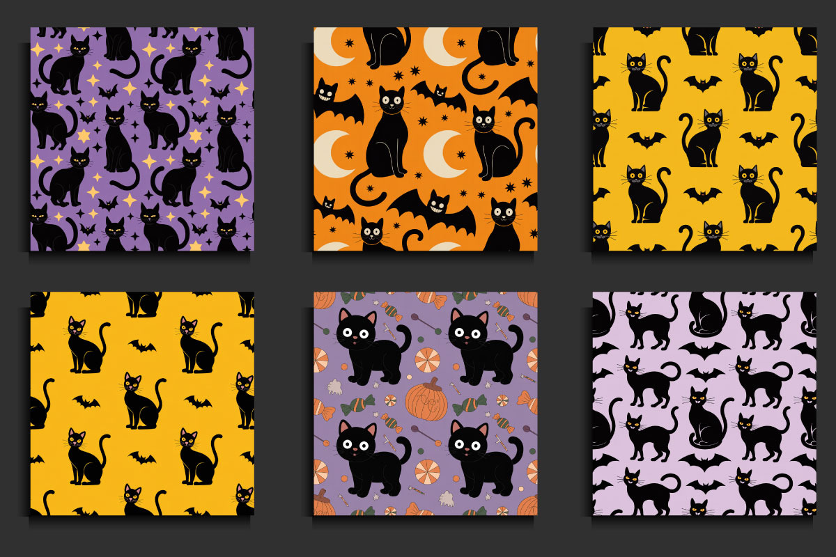 30 Halloween Black Cat Seamless Patt, a Pattern Graphic by protabsorkar11 (Photo 4 of 4)