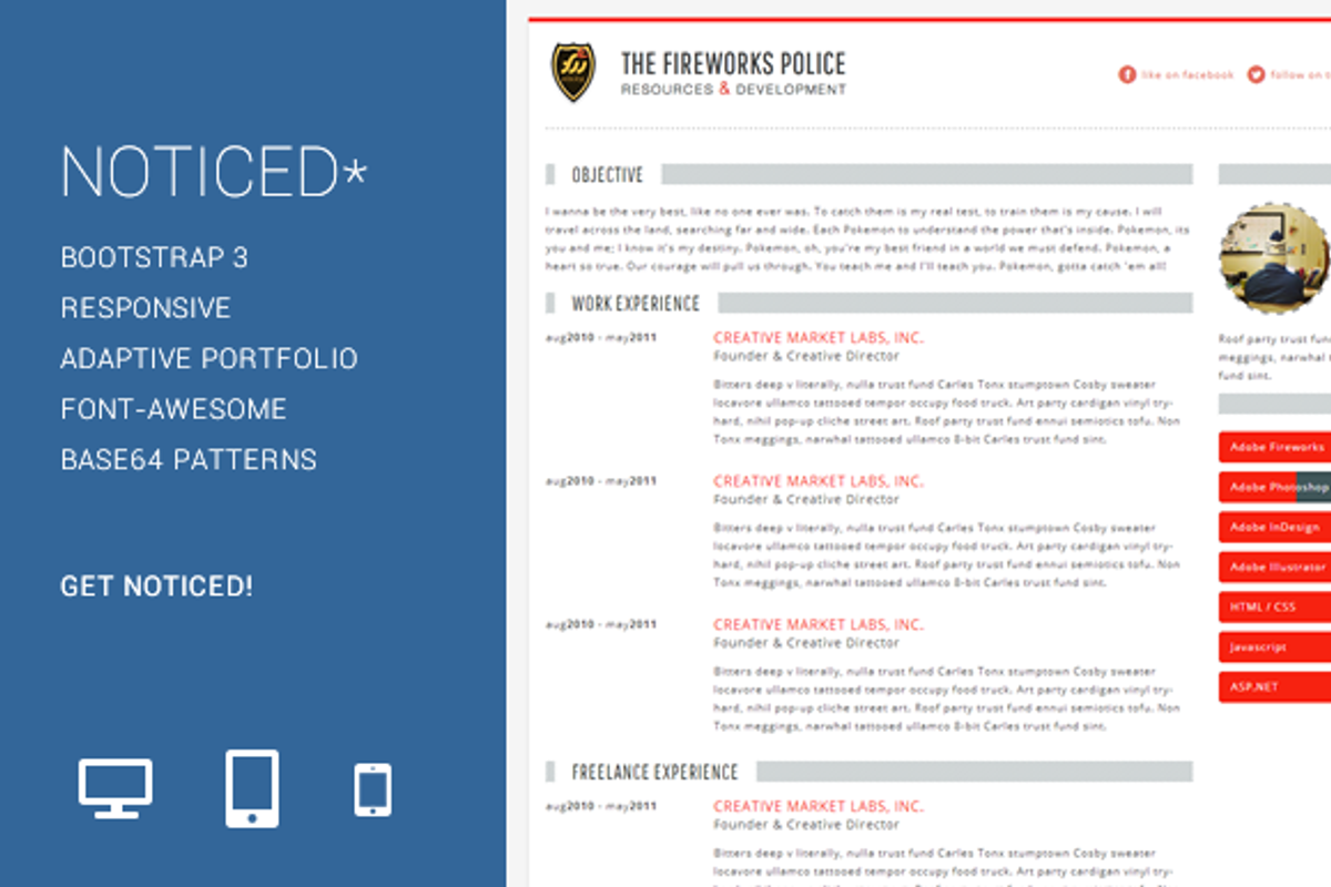Noticed - Responsive Resume, a Bootstrap Template by FWPolice (Photo 1 of 4)