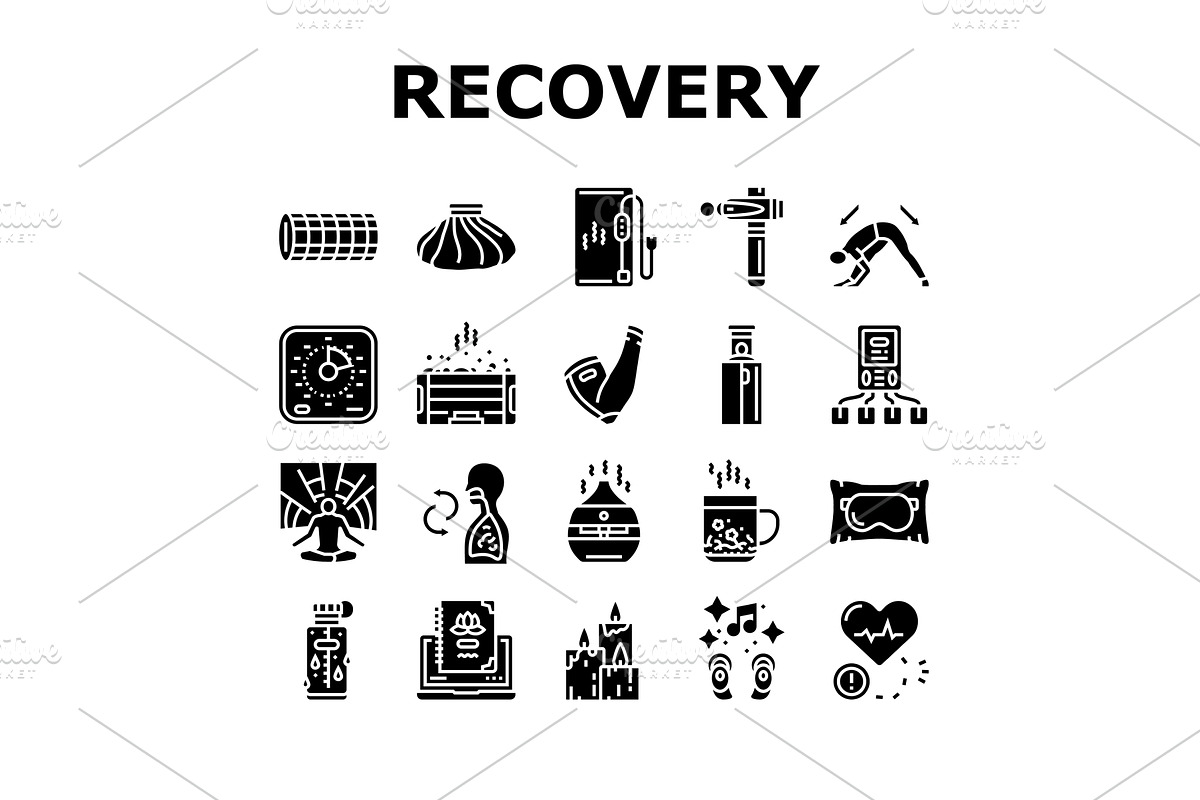 recovery wellness practices icons, an Object Illustration by pikepicture