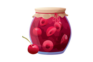 Jam jar with cherry. Homemade, a Food Illustration by the8monkey