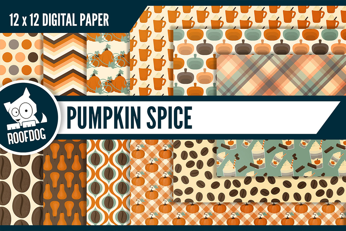 Pumpkin spice latte digital paper, a Pattern Graphic by Roofdog Design
