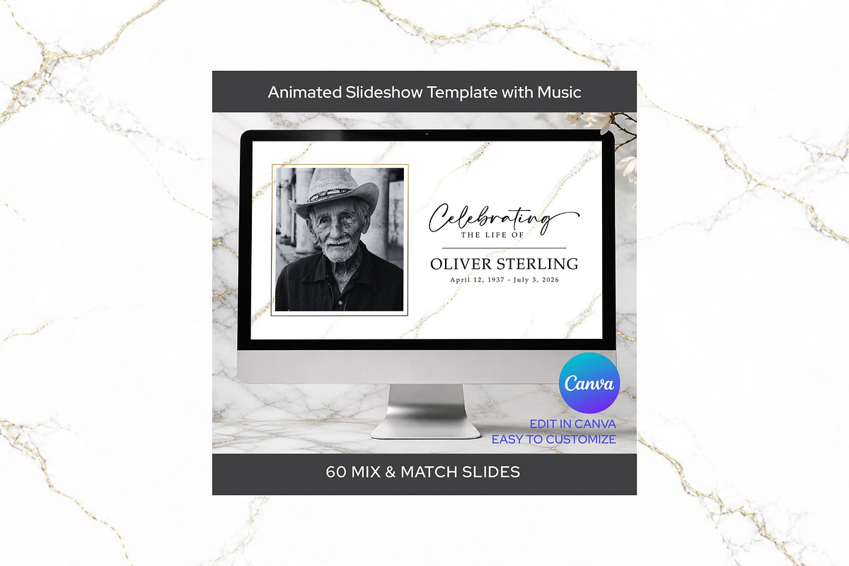Funeral Slideshow B&W Canva FS001, a Presentation Template by TyphoonStudio (Photo 1 of 8)