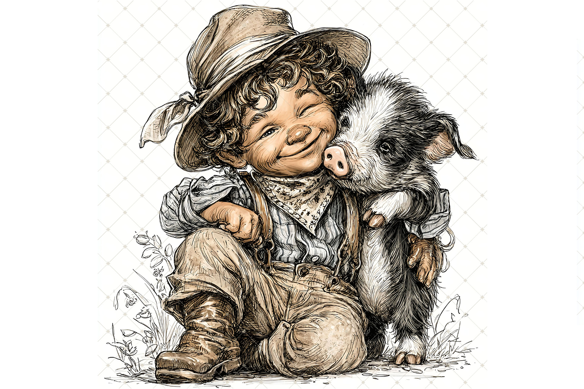 Boy and Piglet Clipart JPG, a Person Illustration by Memories By Lea (Photo 16 of 18)