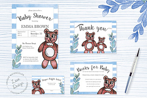 Watercolor Teddy Bear Baby Shower