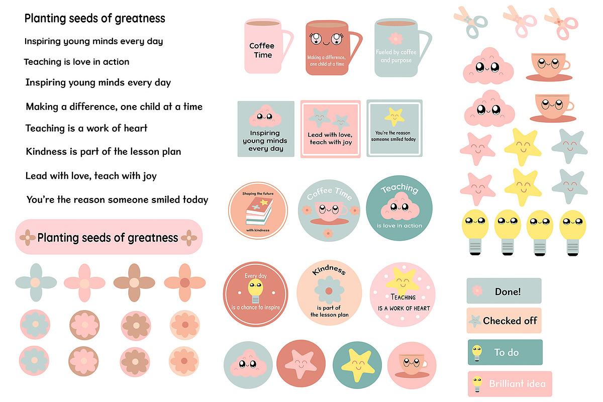 Bundle Kawaii Teacher Planner Pack, an Education Illustration by ElicoelhoDesign Shop (Photo 2 of 9)