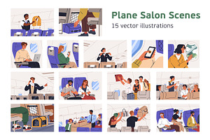 People travel by air in plane set, a Transportation Illustration by Good Studio