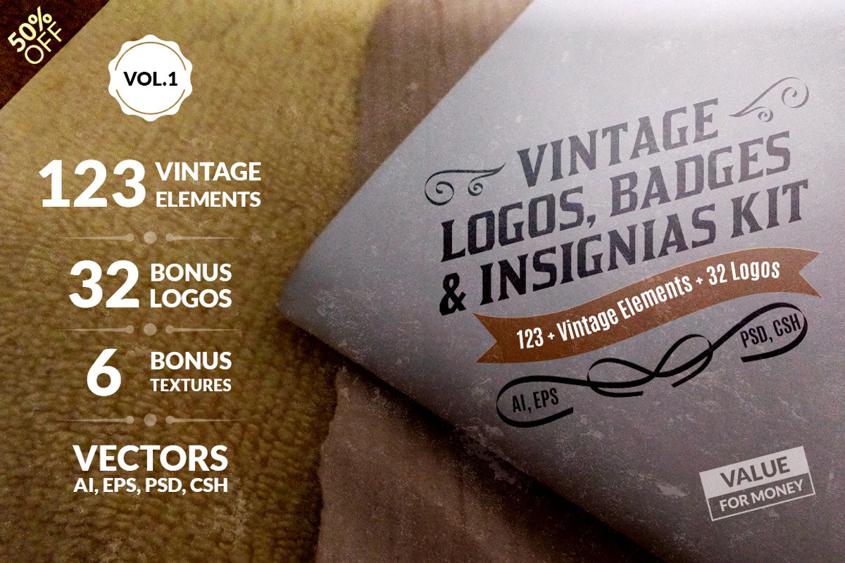 Vintage Logos, Badges Kit-Value Pack, a Branding & Logo Template by Graphicsfuel (Photo 1 of 5)