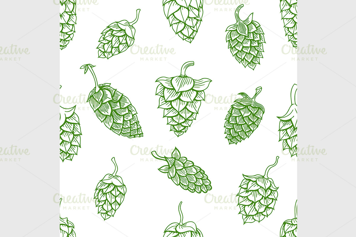 pattern with green hops, a Background Graphic by IllustrationArtShop