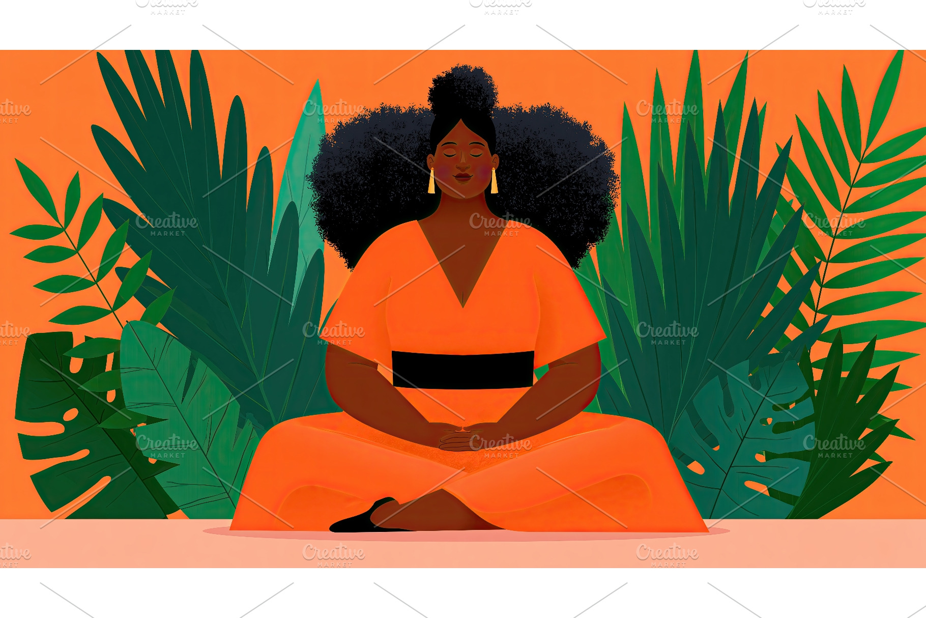 Black woman meditates in lotus pose, a Person Photo by Lermont51