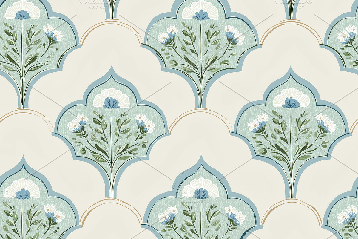 Seamless pattern, seamless floral pattern featuring blue and whi, a Pattern Graphic by Studio ANNA