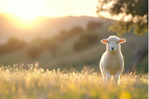 Serene lamb in sunlit meadow during, an Animal Photo by Lermont51