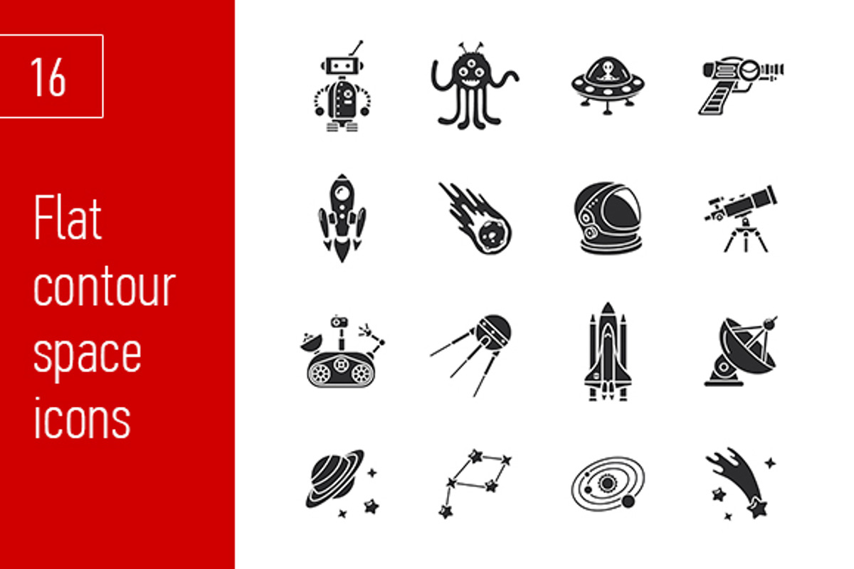 sixteen stylish space icons, an Outline Icon by Anton