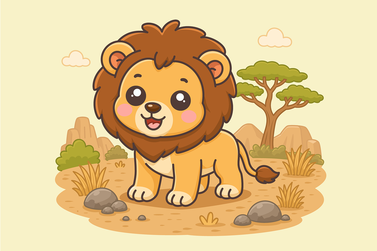 Lion Cartoon in African Savannah, an Animal Illustration by Artpon Illustration (Photo 3 of 3)