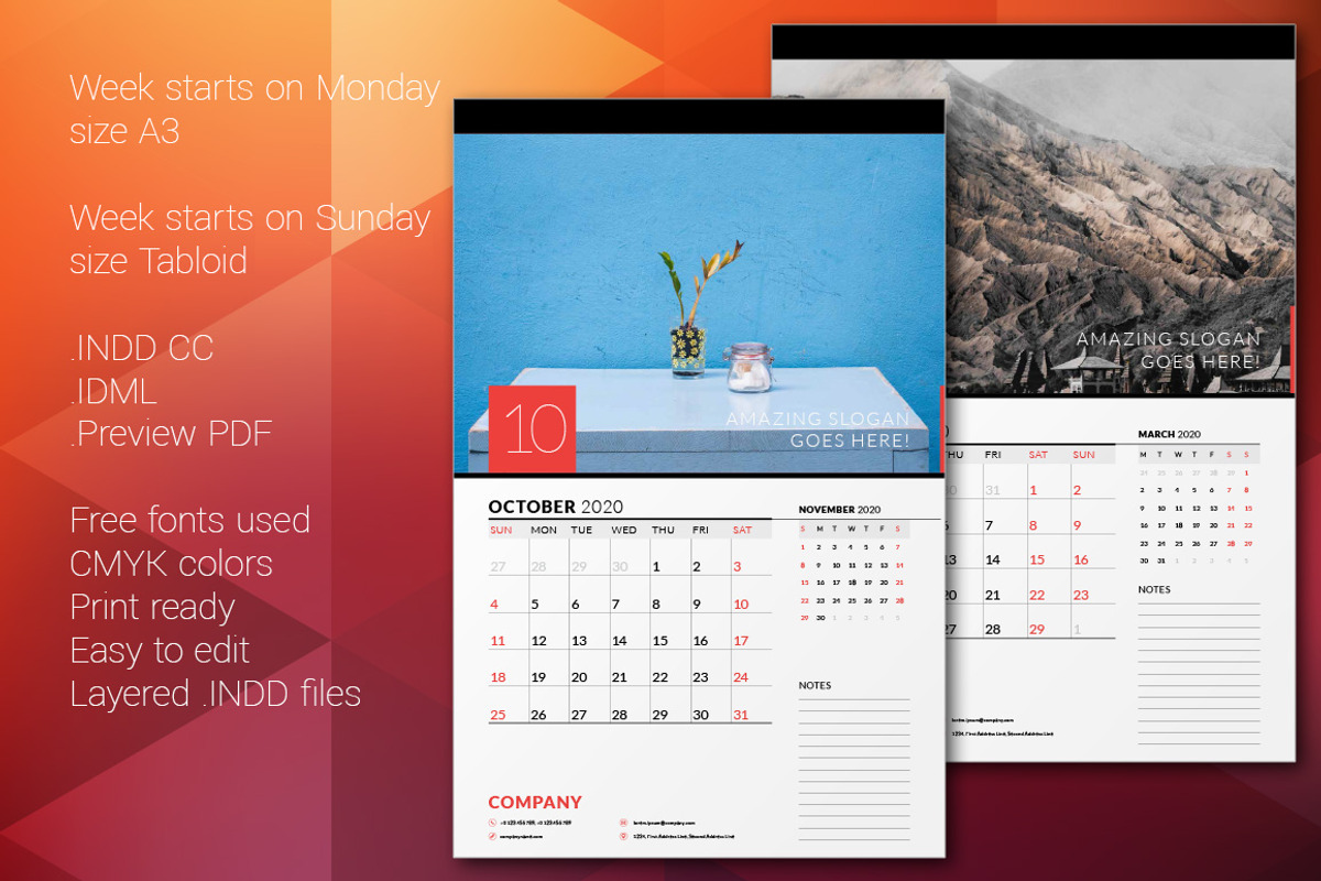 Wall Calendar 2020, a Stationery Template by AntartStock (Photo 4 of 6)