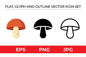 Mushroom Icon Set - 3 Styles, an Outline Icon by Artonix