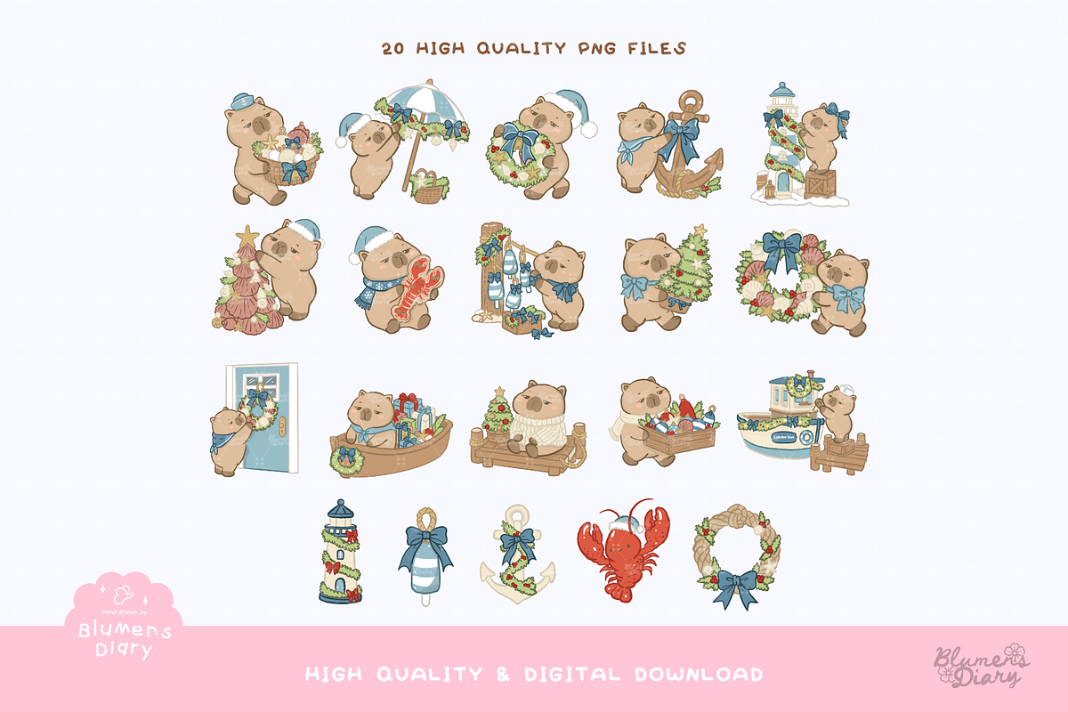 Capybara Coastal Christmas Clipart, an Animal Illustration by Blumensdiary (Photo 2 of 6)