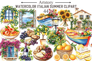 Watercolor Italian Summer Clipart, an Illustration by designcity5