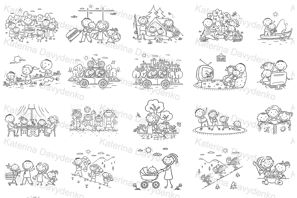 Cartoon doodle family activities set, an Illustration by Bubert Art (Photo 3 of 3)
