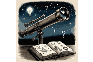 telescope and astronomy book under, an Illustration by AlexArt